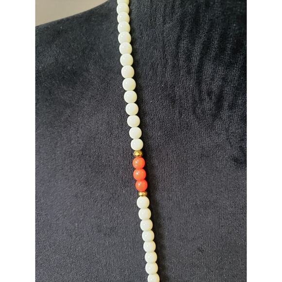 Women Beaded Long Necklace Ivory Red Beads Tassel Pendant Lobster Clasp Jewelry - Picture 5 of 6